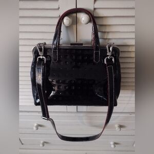 Arcadia Black Patent Leather Satchel with Top Handles & Removable Shoulder Strap